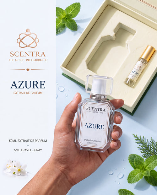 Scentra Azure gift box with 50ml bottle and 5ml travel spray